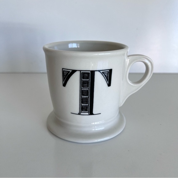 Anthropologie Monogram Initial Letter “T” White Black Mug - Picture 1 of 7